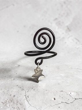 5 For $25💫Whimsigoth Black Wire Spiral Ring with Silver Star Charm Accent